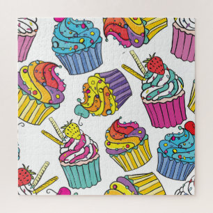 Neon Cakes: Pop Art Pattern. Puzzle