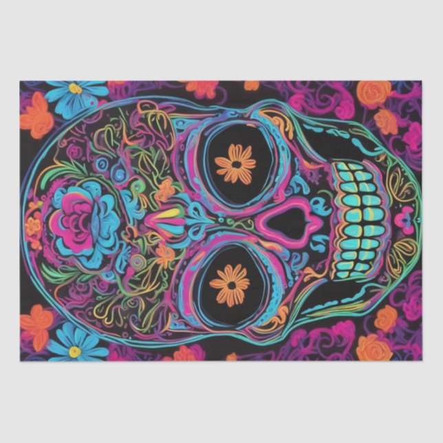 Neon Calavera: Tag des Toten Schädels Seidenpapier (Vorderseite)