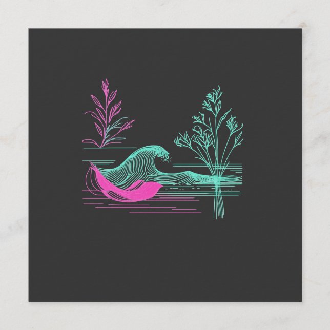 NEON CALM – Retro Wave & Botanical Line Art Einladung (Vorderseite)