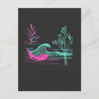 NEON CALM – Retro Wave & Botanical Line Art Postkarte