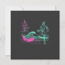 NEON CALM – Retro Wave & Botanische Linienkunst Feiertagskarte