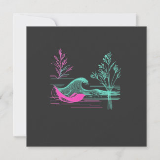 NEON CALM – Retro Wave & Botanische Linienkunst Feiertagskarte