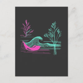 NEON CALM – Retro Wave & Botanische Linienkunst Postkarte
