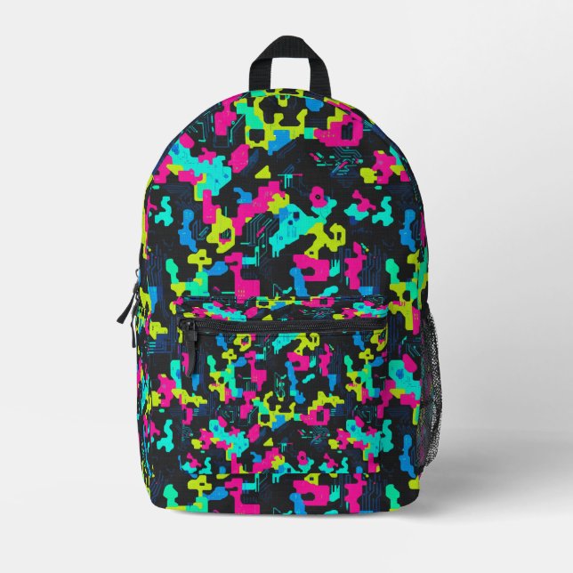 Neon Camouflage Pattern Bedruckter Rucksack (Vorderseite)