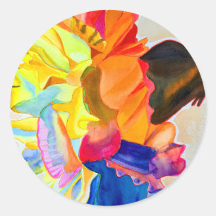 Neon Carnation Aquarell Blume Runder Aufkleber