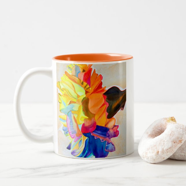 Neon Carnation Aquarell Blume Zweifarbige Tasse (Mit Donut)