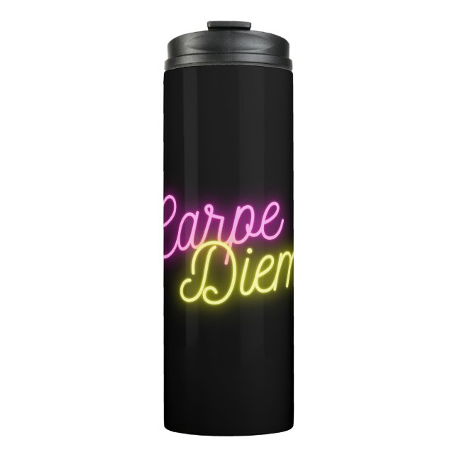 Neon Carpe Diem Word Art Thermosbecher (Vorderseite)