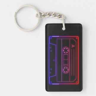 Neon Cassette Key Ring, Red Dark Blue Vaporwave Schlüsselanhänger
