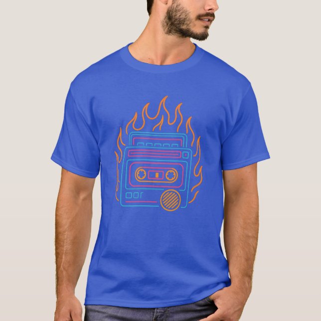 Neon Cassetteapes with Flames Design girl T-Shirt (Vorderseite)