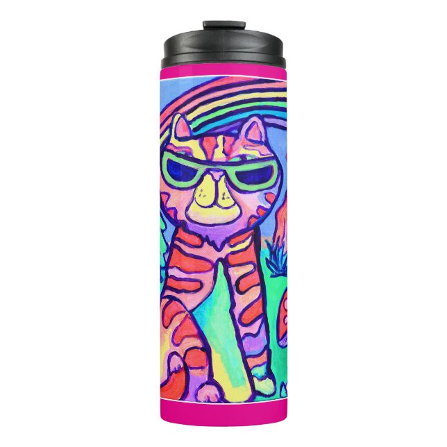  Neon Cat Cool Art Painting Fun Design Thermosbecher (Vorderseite)