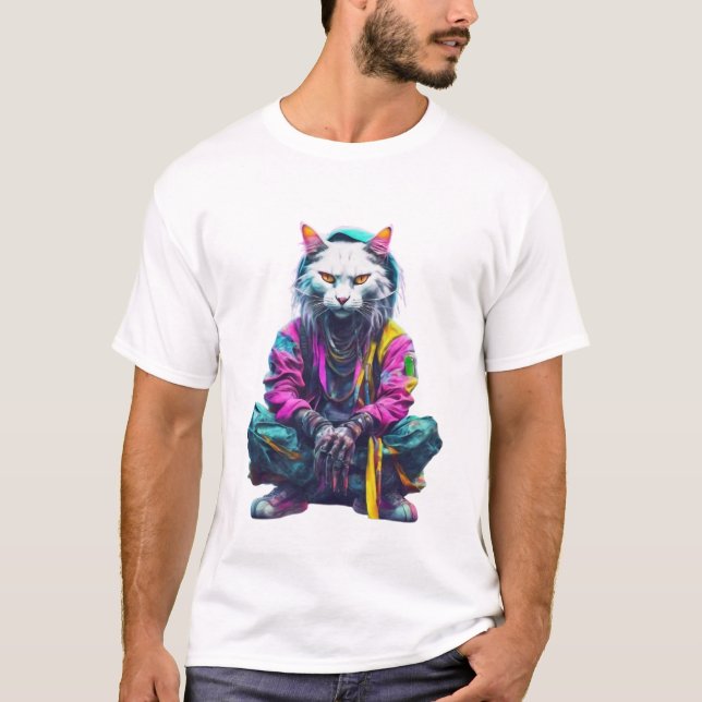 Neon Cat: Cyberpunk Streetwear T-Shirt (Vorderseite)
