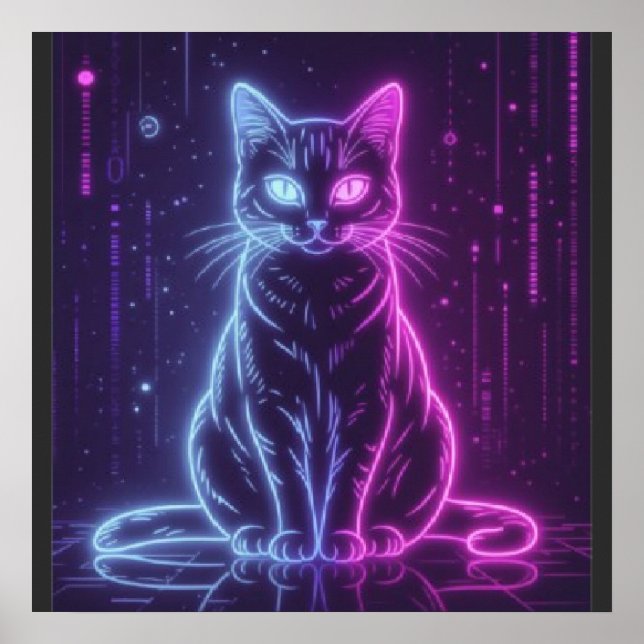**Neon Cat Design – Glowing Futuristic Feline Art* Poster (Vorne)