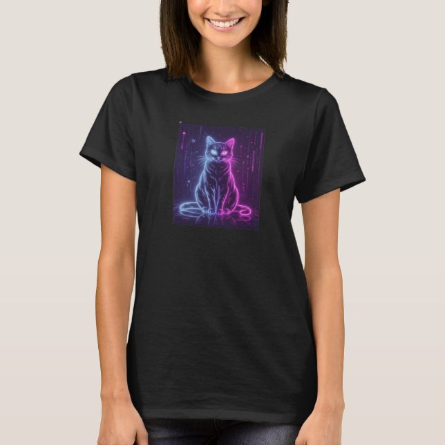 **Neon Cat Design – Glowing Futuristic Feline Art* T-Shirt (Vorderseite)