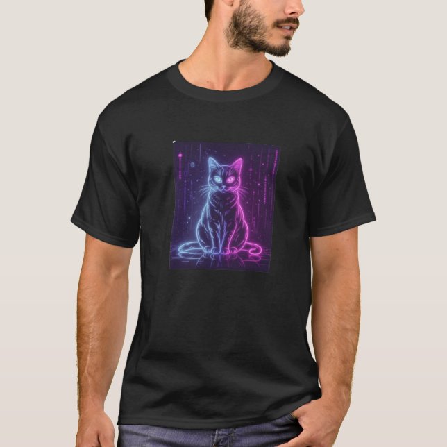 **Neon Cat Design – Glowing Futuristic Feline Art* T-Shirt (Vorderseite)