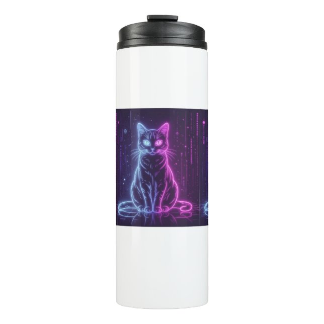 **Neon Cat Design – Glowing Futuristic Feline Art* Thermosbecher (Vorderseite)