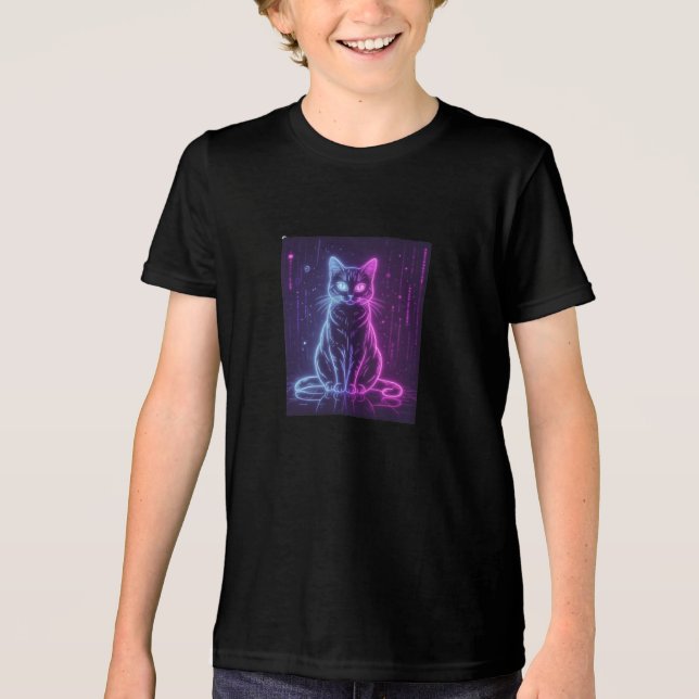 **Neon Cat Design – Glowing Futuristic Feline Art* Tri-Blend Shirt (Vorderseite)