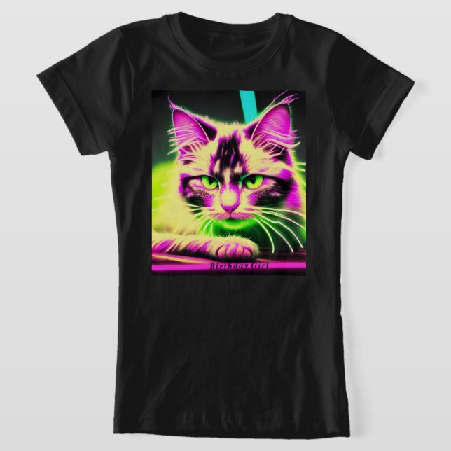 Neon Cat Feline Fiesta Teen Girl Birthday T-Shirt (Ablage )