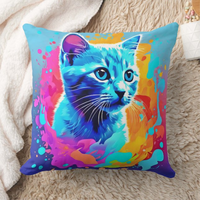 Neon Cat im Spritzer Kissen (Decke)