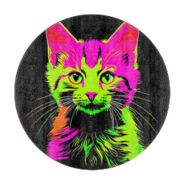 Neon Cat Portrait Schneidebrett
