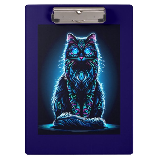 Neon Cat Vivid Background-97948 Klemmbrett (Vorderseite)