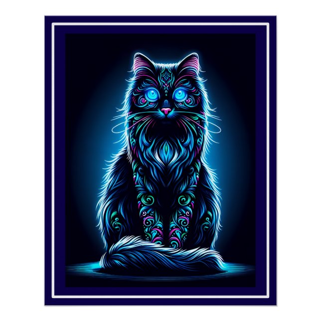 Neon Cat Vivid Background-97948 Poster (Vorderseite)