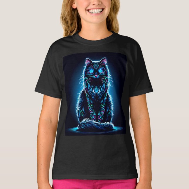 Neon Cat Vivid Background-97948 T-Shirt (Vorderseite)