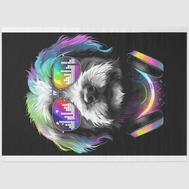 Neon Cavoodle mit Kopfhörer Gewebepapier Seidenpapier (Vorderseite)