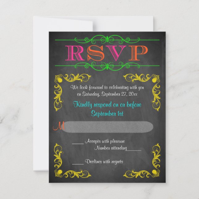 Neon Chalkboard Bat Mitzvah UAWG RSVP Karte (Vorderseite)