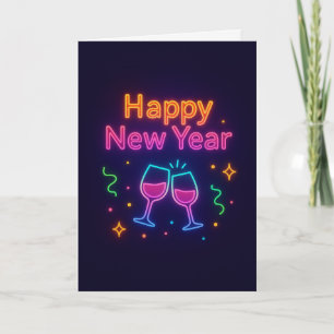 neon-champagner-toast-frohes-neues-jahr-farbige-un feiertagskarte