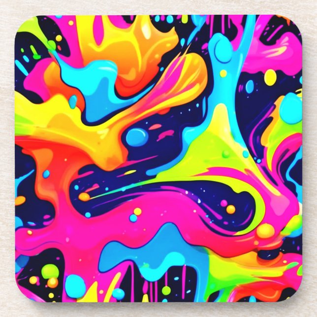 Neon Chaos Liquid Color Explosion Getränkeuntersetzer (Vorderseite)