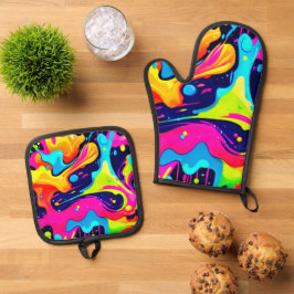 Neon Chaos Liquid Color Explosion Ofenhandschuh & Topflappen-Set