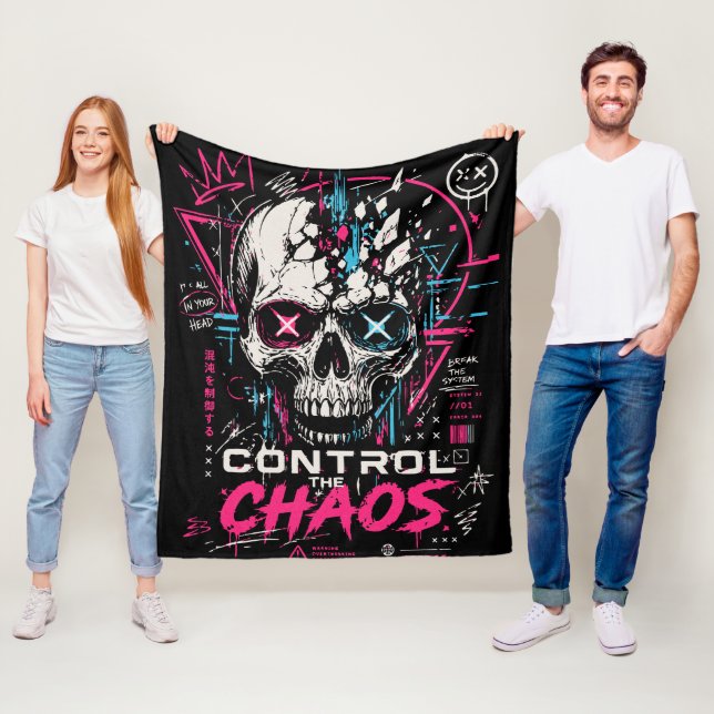 Neon-Chaos-Totenkopf-Ästhetik Fleecedecke (Beispiel)