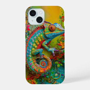 Neon Charlie Chamäleon, Textil Regenwald Collage iPhone 15 Hülle