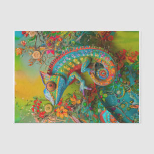 Neon Charlie Chameleon, Textile Regenwald Collage Seidenpapier