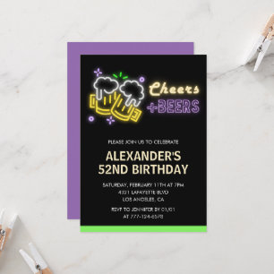 Neon Cheers Beer Black 52. Geburtstagseinladung Einladung