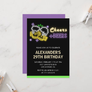 Neon Cheers Beer Black Einladung zum 29. Geburtsta