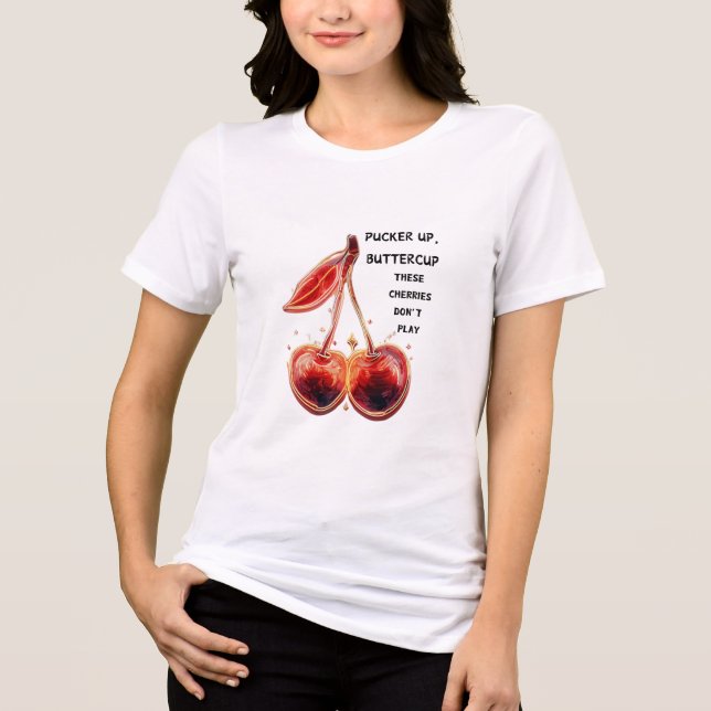 Neon Cherries Pucker Up, Buttercup Tri-Blend Shirt (Vorderseite)