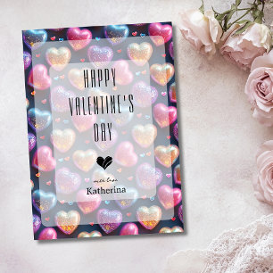 Neon Chic Puffy Valentinstag Herz Navyblau Feiertagskarte