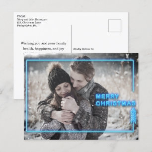 Neon Christmas Blue Foto  Feiertagspostkarte