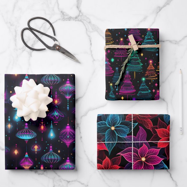 Neon Christmas Geschenkpapier Set (Vorderseite)