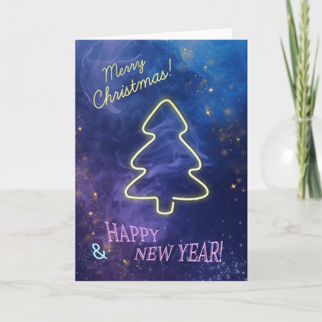 Neon Christmas Tree Card Feiertagskarte (Vorderseite)