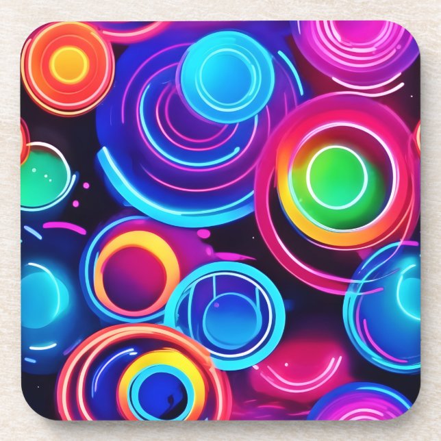 Neon Circles Abstrakt Art Getränkeuntersetzer (Vorderseite)
