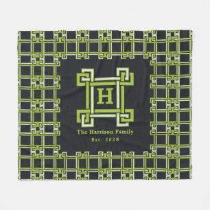 Neon Citrus Grün Schwarze Familien Est Monogramm Fleecedecke
