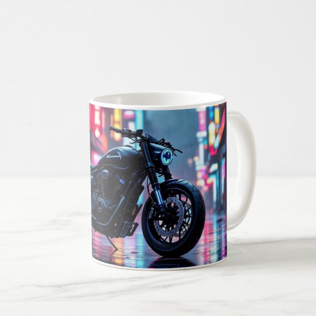 Neon City Motorrad Kaffeetasse (VorderseiteRechts)