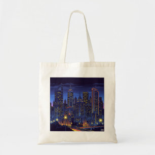 Neon City Nights - Futuristische Skyline Art Town Tragetasche