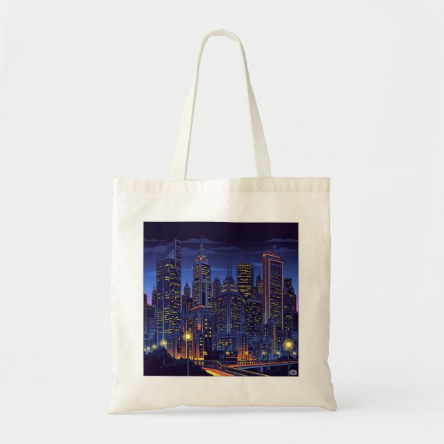Neon City Nights - Futuristische Skyline Art Town  Tragetasche (Vorne)