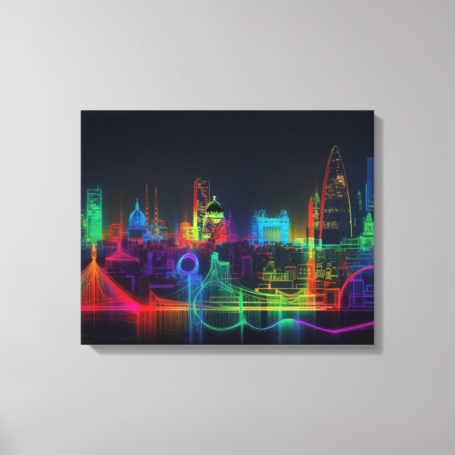 Neon City Skyline Leinwanddruck (Vorderseite)