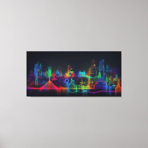 Neon City Skyline Leinwanddruck