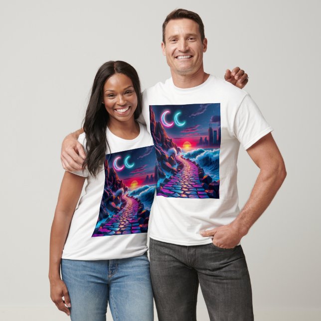 Neon City Skyline Pathway & Sunset T - Shirt (Unisex)
