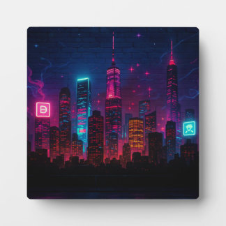 Neon City Skyline: Retro-Futurismus Fotoplatte